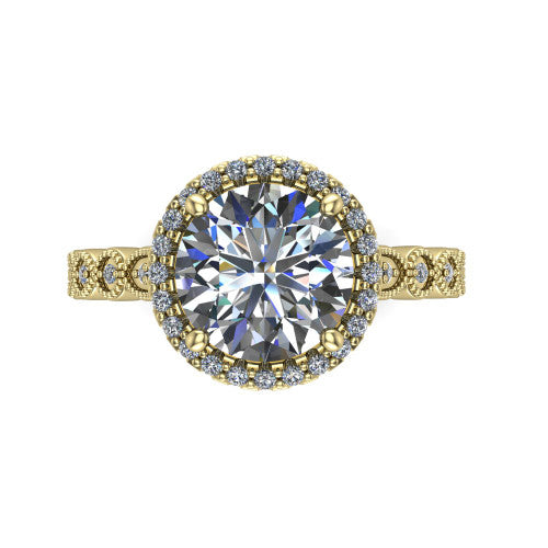 Annie round halo engagement ring in 14K Yellow Gold, top-down view showing the round center diamond and pave halo from above