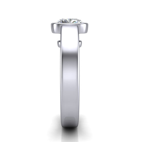 Bony cushion classic engagement ring in 14K White Gold, side profile showing the bezel setting and split rails in side view