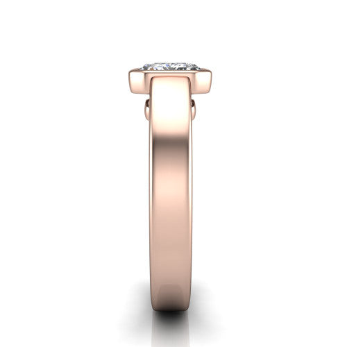 Bony emerald-cut classic engagement ring in 14K Rose Gold, side profile showing the bezel setting and split rails in side view