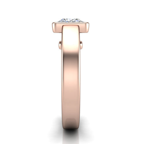 Bony princess-cut classic engagement ring in 18K Rose Gold, side profile showing the bezel setting and split rails in side view