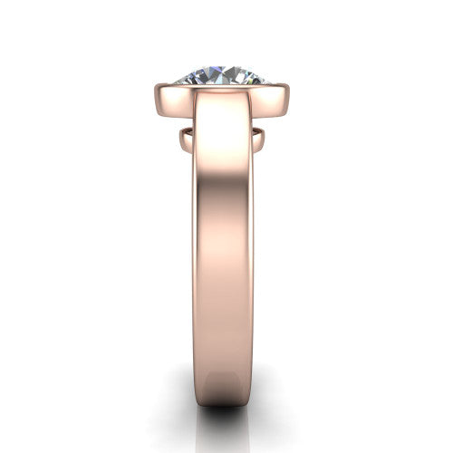 Bony round classic engagement ring in 14K Rose Gold, side profile showing the bezel setting and split rails in side view