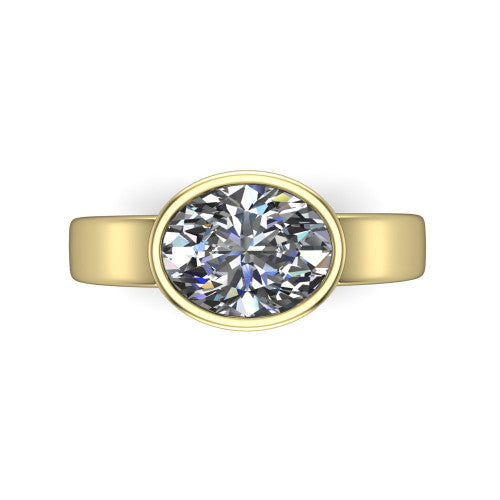 Bony oval classic engagement ring in 14K Yellow Gold, top-down view showing the oval center diamond framed by the full bezel from above