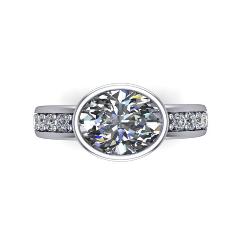 Isabel oval classic engagement ring in Platinum, top-down view showing the oval center diamond framed by the full bezel from above