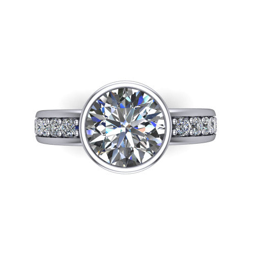 Isabel round classic engagement ring in Platinum, top-down view showing the round center diamond framed by the full bezel from above