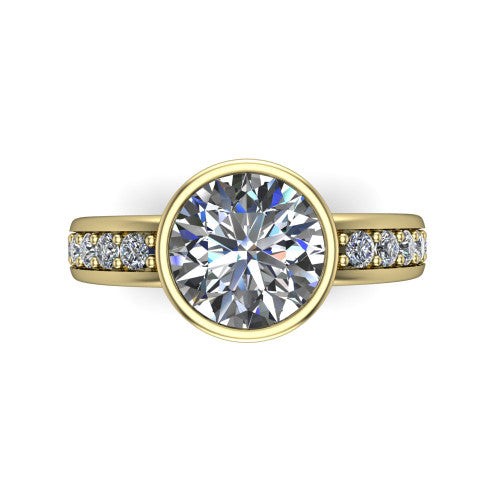 Isabel round classic engagement ring in 18K Yellow Gold, top-down view showing the round center diamond framed by the full bezel from above