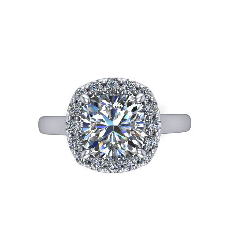 Reese cushion halo engagement ring in 14K White Gold, top-down view showing the cushion center diamond and pave halo from above