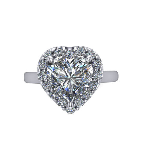 Reese heart halo engagement ring in Platinum, top-down view showing the heart center diamond and pave halo from above