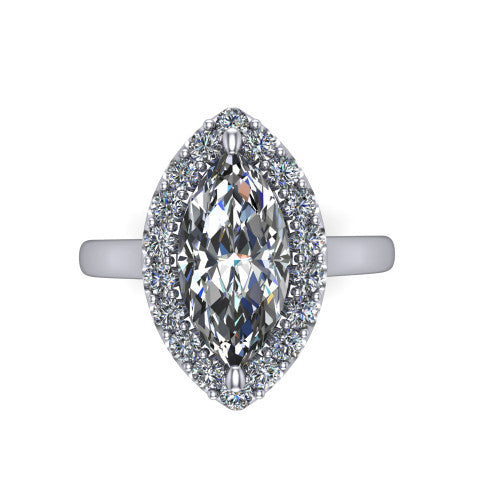 Reese marquise halo engagement ring in 14K White Gold, top-down view showing the marquise center diamond and pave halo from above