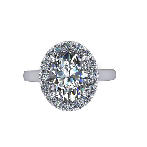 Reese oval halo engagement ring in 14K White Gold, top-down view showing the oval center diamond and pave halo from above