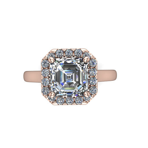 Reese square emerald-cut halo engagement ring in 14K Rose Gold, top-down view showing the square emerald-cut center diamond and pave halo from above