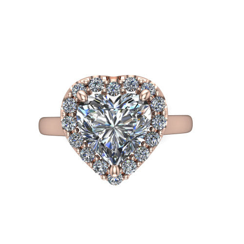 Reese heart halo engagement ring in 14K Rose Gold, top-down view showing the heart center diamond and pave halo from above
