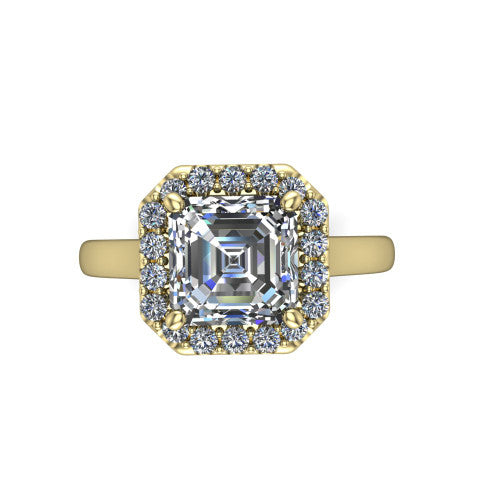 Reese square emerald-cut halo engagement ring in 14K Yellow Gold, top-down view showing the square emerald-cut center diamond and pave halo from above