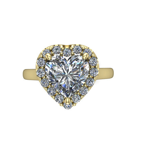 Reese heart halo engagement ring in 18K Yellow Gold, top-down view showing the heart center diamond and pave halo from above