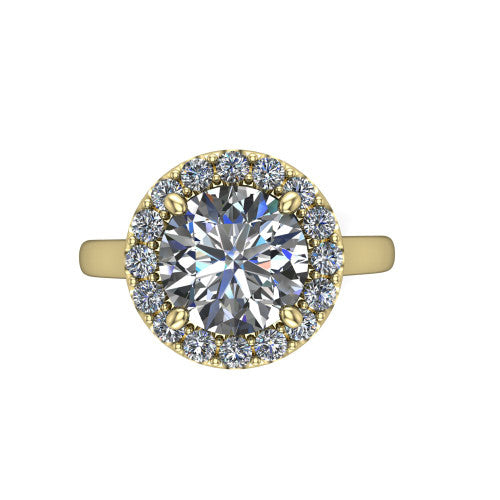 Reese round halo engagement ring in 18K Yellow Gold, top-down view showing the round center diamond and pave halo from above