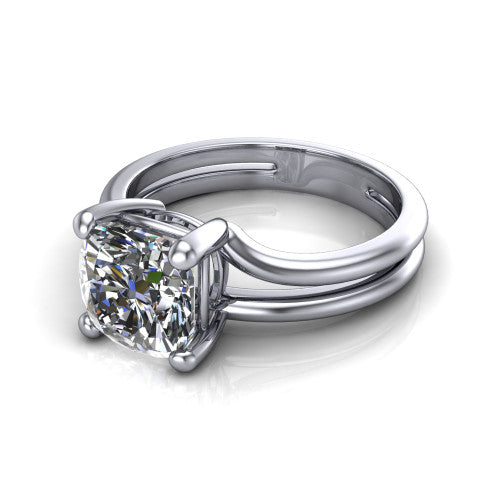 Khloe cushion classic engagement ring in 18K White Gold, three-quarter perspective showing the cushion center diamond above a split polished band