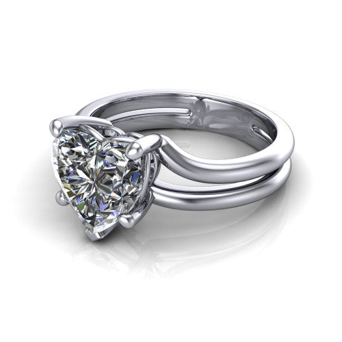 Khloe heart classic engagement ring in Platinum, three-quarter perspective showing the heart center diamond above a split polished band