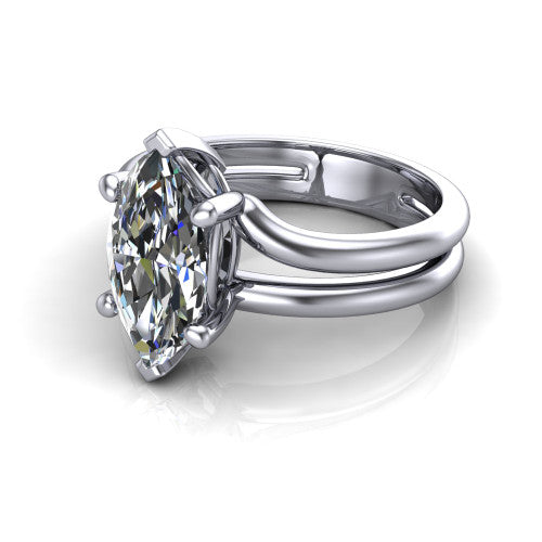 Khloe marquise classic engagement ring in Platinum, three-quarter perspective showing the marquise center diamond above a split polished band