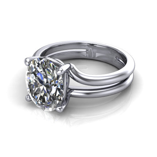Khloe oval classic engagement ring in 14K White Gold, three-quarter perspective showing the oval center diamond above a split polished band