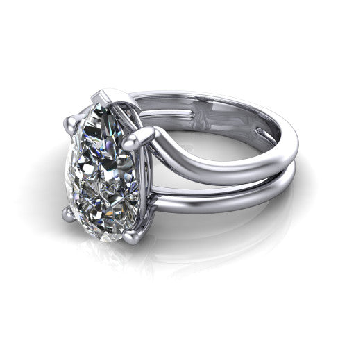 Khloe pear classic engagement ring in 14K White Gold, three-quarter perspective showing the pear center diamond above a split polished band