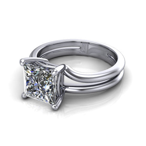 Khloe princess-cut classic engagement ring in Platinum, three-quarter perspective showing the princess-cut center diamond above a split polished band