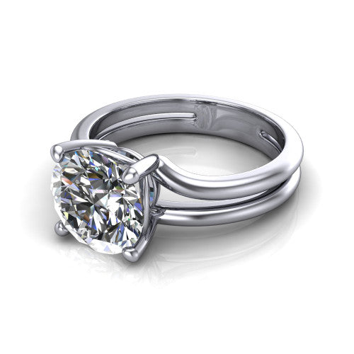 Khloe round classic engagement ring in 14K White Gold, three-quarter perspective showing the round center diamond above a split polished band