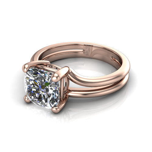 Khloe cushion classic engagement ring in 14K Rose Gold, three-quarter perspective showing the cushion center diamond above a split polished band