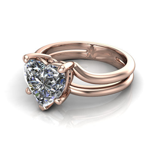 Khloe heart classic engagement ring in 14K Rose Gold, three-quarter perspective showing the heart center diamond above a split polished band