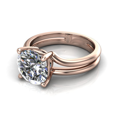 Khloe round classic engagement ring in 14K Rose Gold, three-quarter perspective showing the round center diamond above a split polished band