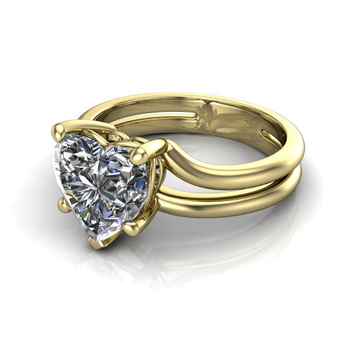 Khloe heart classic engagement ring in 14K Yellow Gold, three-quarter perspective showing the heart center diamond above a split polished band