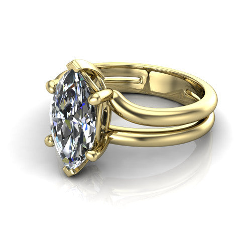 Khloe marquise classic engagement ring in 14K Yellow Gold, three-quarter perspective showing the marquise center diamond above a split polished band