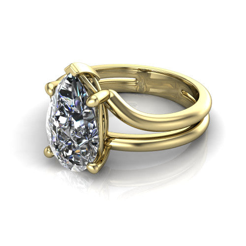 Khloe pear classic engagement ring in 14K Yellow Gold, three-quarter perspective showing the pear center diamond above a split polished band