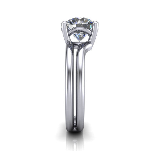 Khloe round classic engagement ring in Platinum, side profile showing the split polished band in side view