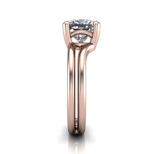 Khloe cushion classic engagement ring in 14K Rose Gold, side profile showing the split polished band in side view