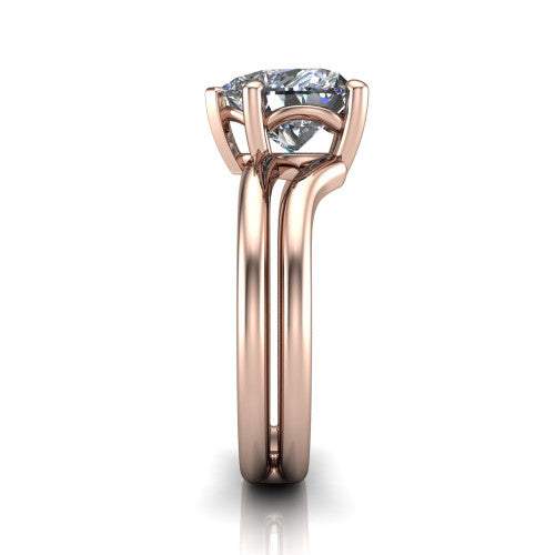 Khloe heart classic engagement ring in 14K Rose Gold, side profile showing the split polished band in side view