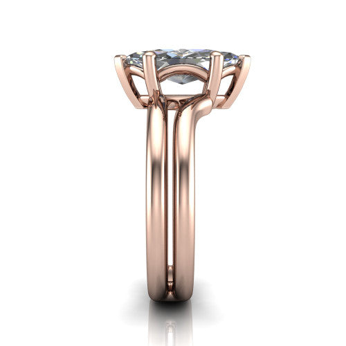 Khloe marquise classic engagement ring in 18K Rose Gold, side profile showing the split polished band in side view