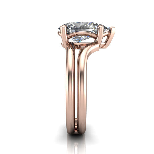 Khloe pear classic engagement ring in 14K Rose Gold, side profile showing the split polished band in side view