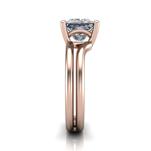 Khloe princess-cut classic engagement ring in 14K Rose Gold, side profile showing the split polished band in side view