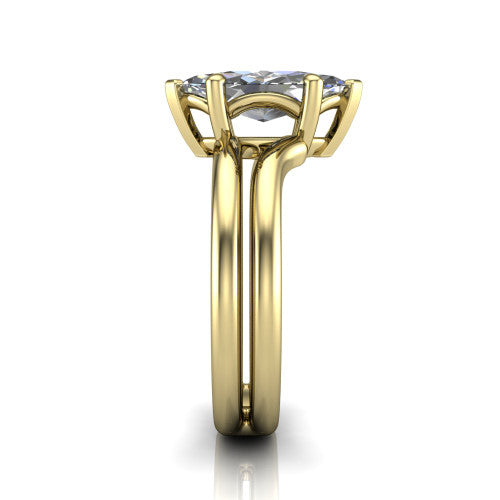 Khloe marquise classic engagement ring in 14K Yellow Gold, side profile showing the split polished band in side view