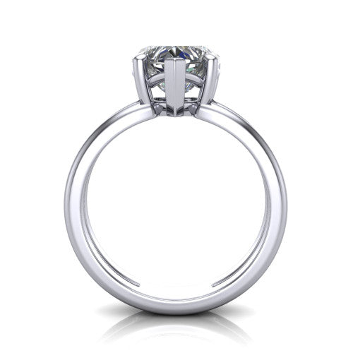 Khloe heart classic engagement ring in Platinum, through-finger front profile showing the split twin-rail band and open gallery from the front