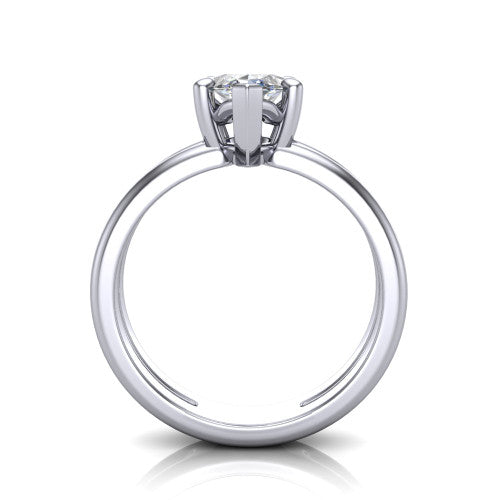 Khloe marquise classic engagement ring in 14K White Gold, through-finger front profile showing the split twin-rail band and open gallery from the front