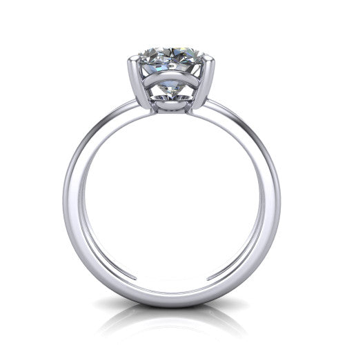 Khloe oval classic engagement ring in 18K White Gold, through-finger front profile showing the split twin-rail band and open gallery from the front