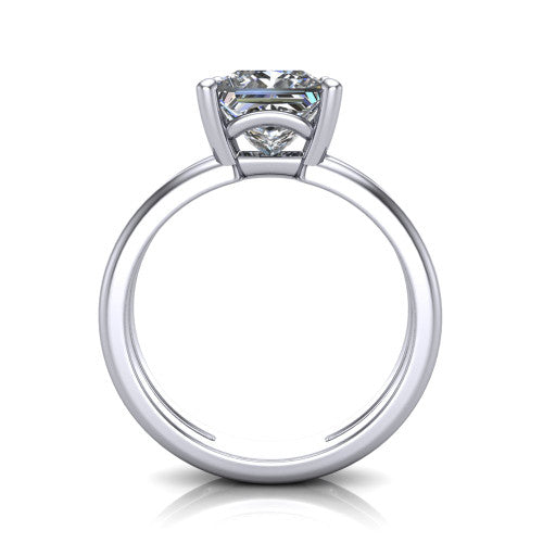 Khloe princess-cut classic engagement ring in 18K White Gold, through-finger front profile showing the split twin-rail band and open gallery from the front