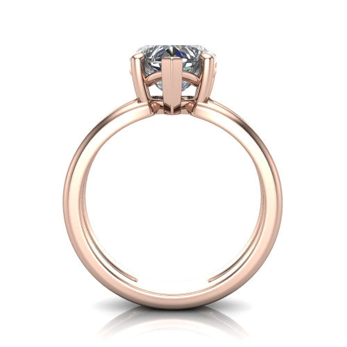 Khloe heart classic engagement ring in 14K Rose Gold, through-finger front profile showing the split twin-rail band and open gallery from the front