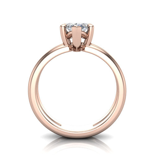 Khloe marquise classic engagement ring in 18K Rose Gold, through-finger front profile showing the split twin-rail band and open gallery from the front