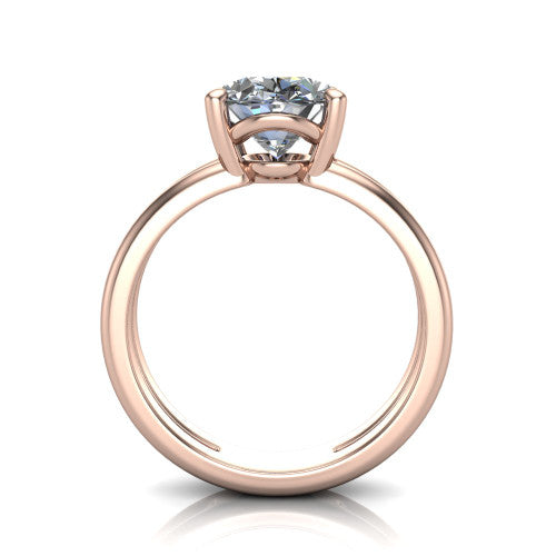 Khloe oval classic engagement ring in 18K Rose Gold, through-finger front profile showing the split twin-rail band and open gallery from the front