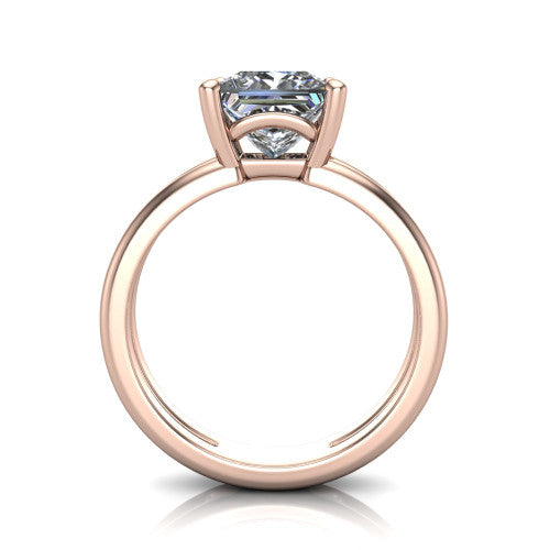 Khloe princess-cut classic engagement ring in 14K Rose Gold, through-finger front profile showing the split twin-rail band and open gallery from the front