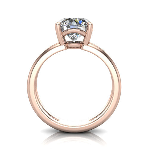 Khloe round classic engagement ring in 18K Rose Gold, through-finger front profile showing the split twin-rail band and open gallery from the front