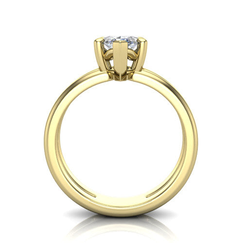 Khloe marquise classic engagement ring in 14K Yellow Gold, through-finger front profile showing the split twin-rail band and open gallery from the front
