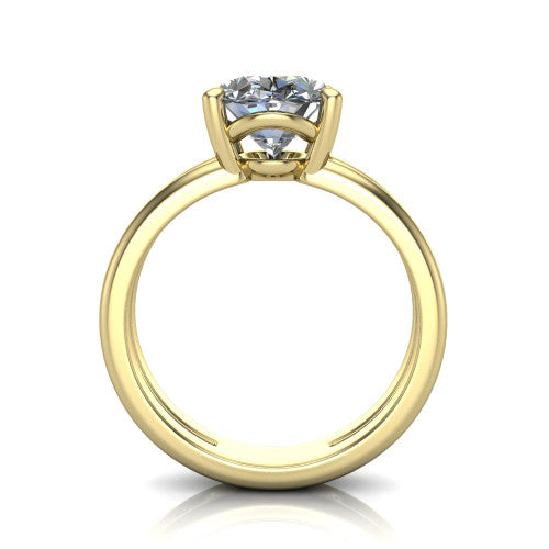 Khloe oval classic engagement ring in 18K Yellow Gold, through-finger front profile showing the split twin-rail band and open gallery from the front
