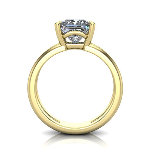 Khloe princess-cut classic engagement ring in 14K Yellow Gold, through-finger front profile showing the split twin-rail band and open gallery from the front